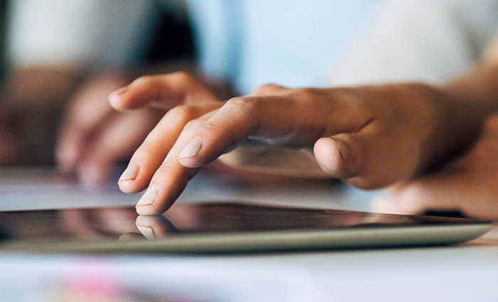 hand at touchscreen