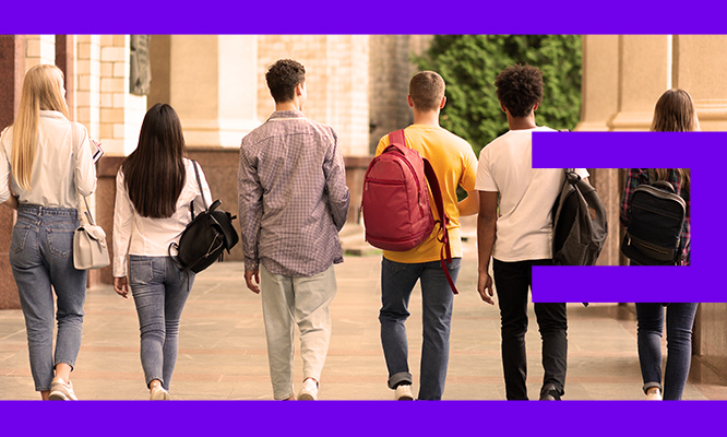 Educator and students at table with laptop